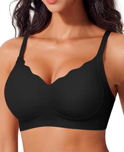 Nahtloser BH Damen Ohne Bügel Große Brüste Starker Halt BH Bustier Gepolstert Soft Comfit Bra Bügelloser Push Up Seamless BHS Bralette (Schwarz, XXL) von SINFLA