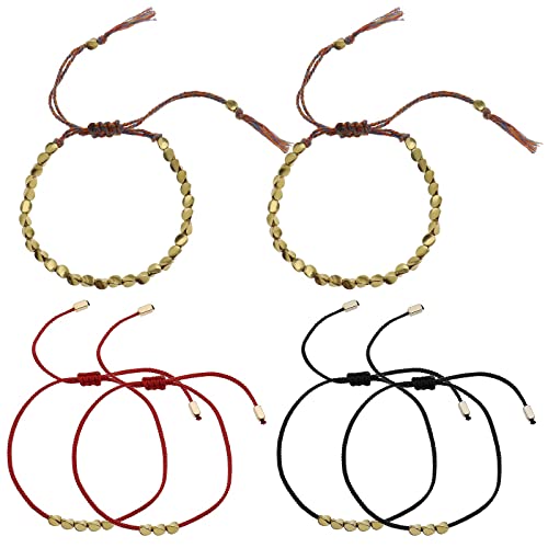 SING F LTD 6 Stück tibetische Kupferperlen-Armbänder, buddhistische Glücksarmbänder, handgefertigt, geflochtenes Seil, verstellbare Armbänder, Glücksamulett, Schmuck, Geschenk für Damen, Herren, von SING F LTD