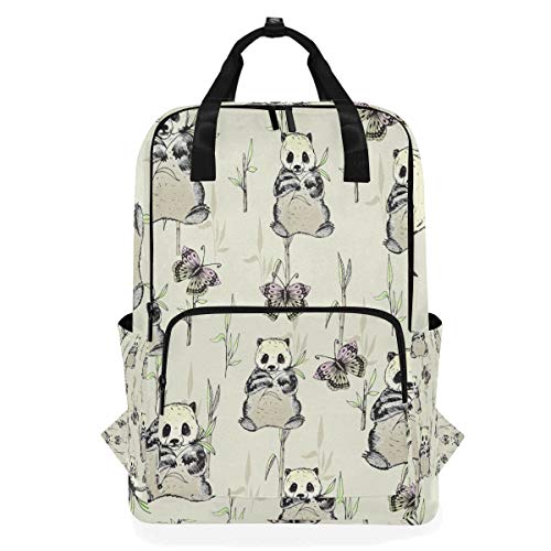 Lässiger Reise-Tagesrucksack, Schulrucksack für Damen, große Wickeltasche, Rucksack, Büchertasche für College, passend für 15-Zoll-Laptop-Rucksack (Pandas), Muster, L von SINGSTOUR