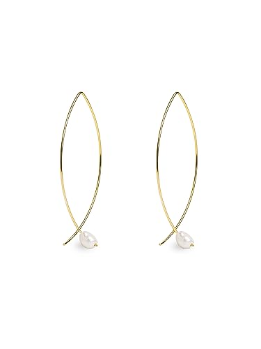 SINGULARU - Arch Bean Pearl Ohrringe. Sterlingsilber mit 18 Kt Vergoldeter Beschichtung und Zuchtperle. Schmuck für Damen. von SINGULARU