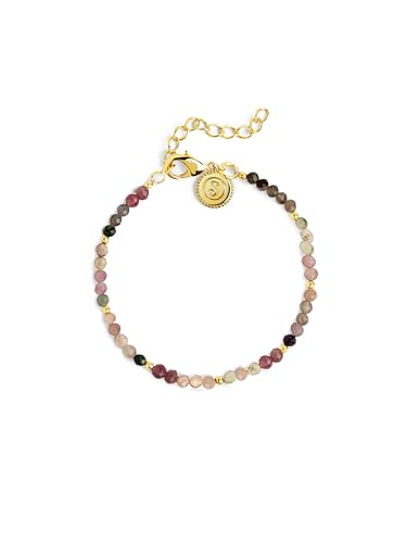 SINGULARU - Altea Dots Tourmaline Syra Armband. Edelstahl mit 18 Kt Vergoldeter Beschichtung und Naturstein. Schmuck für Damen. von SINGULARU