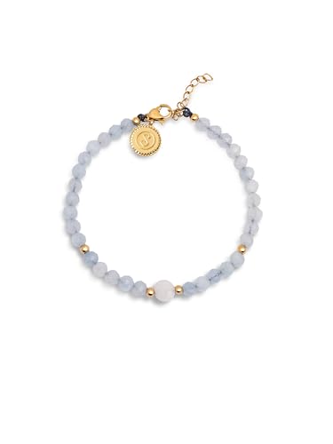 SINGULARU - Amulet Aquamarine Armband. Edelstahl mit 18 Kt Vergoldeter Beschichtung und Naturstein. Schmuck für Damen. von SINGULARU