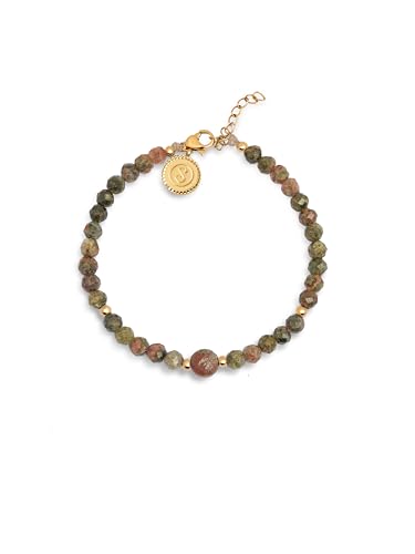 SINGULARU - Amulet Unakit Armband. Edelstahl mit 18 Kt Vergoldeter Beschichtung und Naturstein. Schmuck für Damen. von SINGULARU