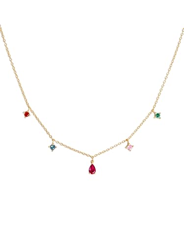SINGULARU - Cascade Colours Silberhalskette - Halskette aus 925 Sterling Silber mit 18 Kt Goldplattierung und farbigen Zirkonen - Anhängerkette in einer Größe 35 cm mit Verlängerung - Damenschmuck SINGULARU - Cascade Colours Silberhalskette - Halskette aus 925 Sterling Silber mit 18 Kt Goldplattierung und farbigen Zirkonen - Anhängerkette in einer Größe 35 cm mit Verlängerung - Damenschmuck von SINGULARU