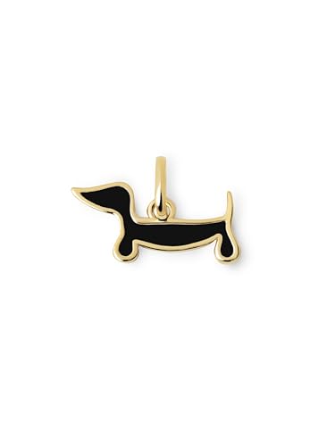 SINGULARU - Dackel Enamel Schwarz Charm. Messing mit 18 Kt Vergoldeter Beschichtung und Emaille. Schmuck für Damen. von SINGULARU
