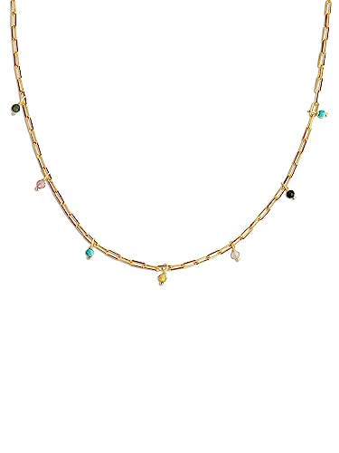 SINGULARU - Chic Colours Halskette - 925er Sterling Silber Kette mit 18 Kt vergoldetem Finish und Natursteinanhängern - Einheitsgröße Kette - Damenschmuck von SINGULARU