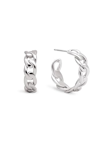 SINGULARU - Chunky Ketten-Ohrringe. Edelstahl mit silberfarbener Beschichtung. Schmuck für Damen. von SINGULARU