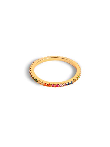 SINGULARU - Cleo Colors Ring. Sterlingsilber mit 18 Kt Vergoldeter Beschichtung und Zirkonia. Schmuck für Damen. Größe 18. von SINGULARU