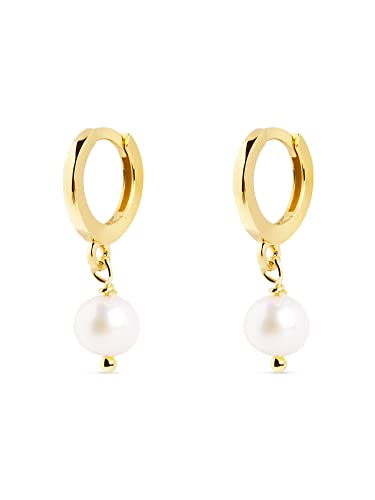 SINGULARU - Pearl Creolen. Sterlingsilber mit 18 Kt Vergoldeter Beschichtung und Zuchtperle. Schmuck für Damen. von SINGULARU