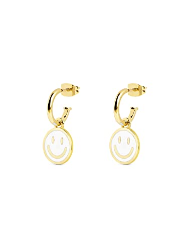 SINGULARU - Creolen-Ohrringe Smiley White Enamel Gold - Ohrringe aus Messing mit 18kt Vergoldung - Creolen-Ohrringe mit Ohrsteckerverschluss - Damenschmuck von SINGULARU