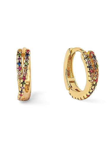 SINGULARU - Cross Colors Creolen. Sterlingsilber mit 18 Kt Vergoldeter Beschichtung und Zirkonia. Schmuck für Damen. von SINGULARU