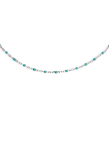 SINGULARU - Dots Turquoise Enamel Halskette - Kette mit natürlichen Steinen aus 925 Sterling Silber mit rhodiniertem Finish - Kette in einer Größe - Damenschmuck von SINGULARU