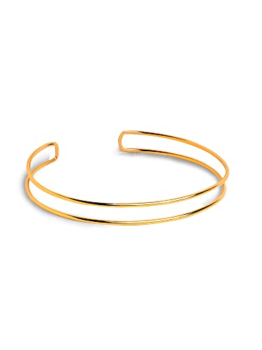 SINGULARU - Double Ring Choker - Starre Doppelhalskette am Hals befestigt - Messing-Choker mit 18 Kt vergoldeter Oberfläche - Verstellbare Halskette - Schmuck für Damen von SINGULARU