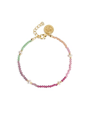 SINGULARU - Dye Pearls Colors Armband. Edelstahl mit 18 Kt Vergoldeter Beschichtung und Naturstein. Schmuck für Damen. von SINGULARU