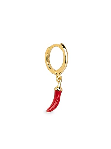 SINGULARU - Einzelner Creolen-Ohrring Chili Enamel. Sterlingsilber mit 18 kt Goldbeschichtung und Emaille. Schmuck für Damen von SINGULARU