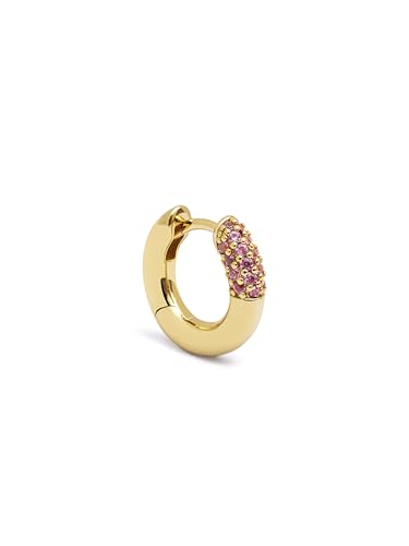 SINGULARU - Einzelner Creolen-Ohrring Alma Pink. Messing mit 18 kt Goldbeschichtung und Zirkonia. Schmuck für Damen. von SINGULARU