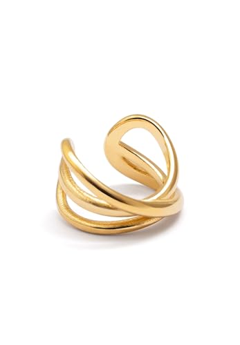SINGULARU - Einzelner Ohrring Ear Cuff Triple Cross. Messing mit 18Kt Goldbeschichtung. Schmuck für Damen von SINGULARU