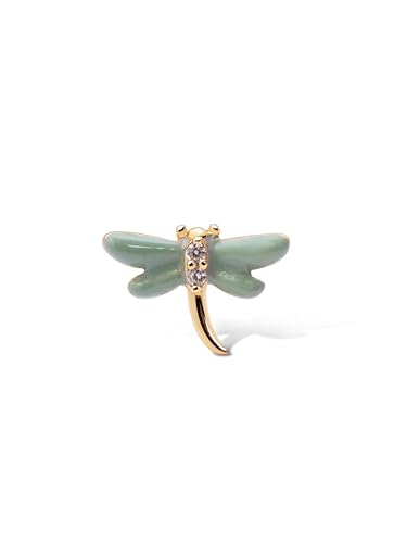 SINGULARU - Einzelner Ohrring Libelle. Sterlingsilber mit 18 kt Goldbeschichtung, Emaille und Zirkonia. Schmuck für Damen von SINGULARU