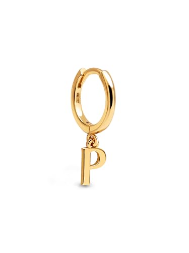SINGULARU - Einzelner personalisierter Creolen-Ohrring Letter. Sterlingsilber mit 18 kt Goldbeschichtung. Schmuck für Damen. Buchstabe P von SINGULARU
