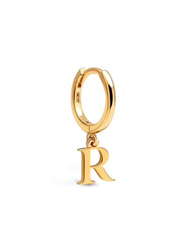SINGULARU - Einzelner personalisierter Creolen-Ohrring Letter. Sterlingsilber mit 18 kt Goldbeschichtung. Schmuck für Damen. Buchstabe R von SINGULARU