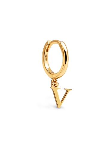 SINGULARU - Einzelner personalisierter Creolen-Ohrring Letter. Sterlingsilber mit 18 kt Goldbeschichtung. Schmuck für Damen. Buchstabe V von SINGULARU