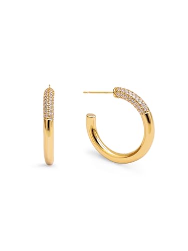 SINGULARU - Essenz Creolen Ohrringe. Messing mit 18 Kt Vergoldeter Beschichtung und Zirkonia. Schmuck für Damen. von SINGULARU