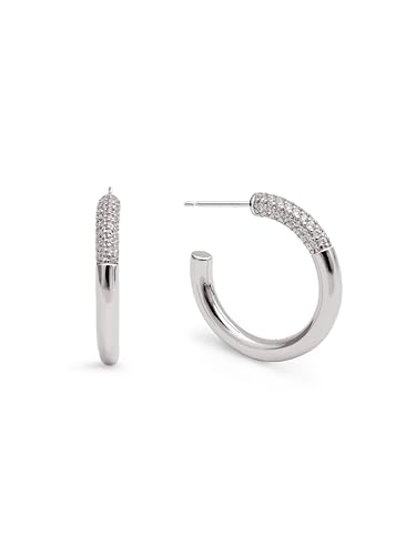 SINGULARU - Essenz Creolen Ohrringe. Messing mit Rhodium-Beschichtung und Zirkonia. Schmuck für Damen. von SINGULARU