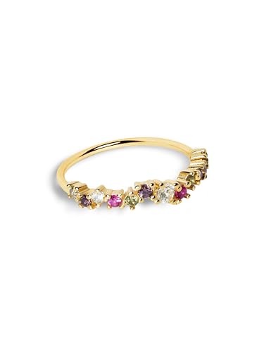 SINGULARU - Estellar Colors Ring. Sterlingsilber mit 18 Kt Vergoldeter Beschichtung. Schmuck für Damen. Größe 16. von SINGULARU