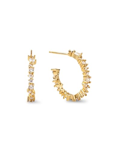 SINGULARU - Estellar White Creolen. Sterlingsilber mit 18 Kt Vergoldeter Beschichtung. Schmuck für Damen. von SINGULARU