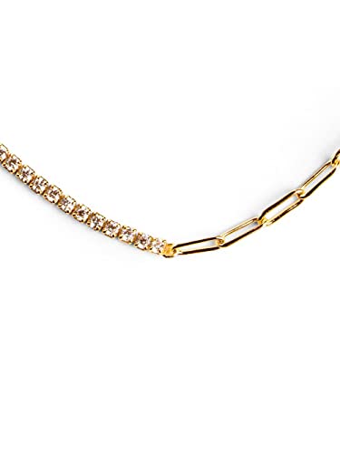 SINGULARU - Halskette Chic Riviere - Gliederkette mit Zirkonia - Anhänger aus Messing - Kette Einheitsgröße - Damenschmuck - 18kt Vergoldung von SINGULARU