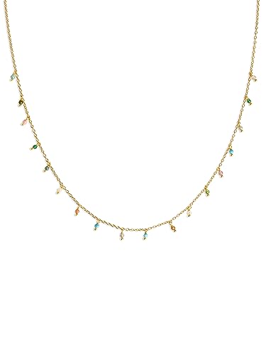 SINGULARU - Dancing Stones Halskette. Messing mit 18 Kt Vergoldeter Beschichtung und Naturstein. Schmuck für Damen. von SINGULARU