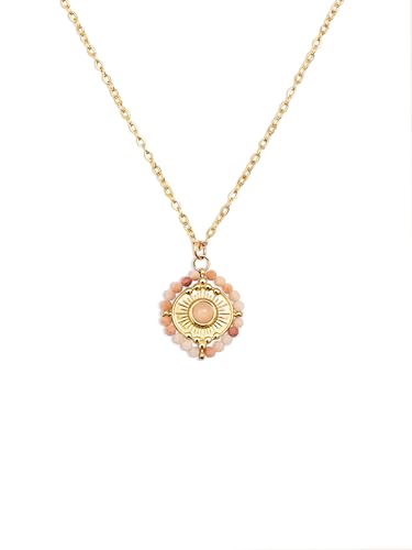 SINGULARU - Halskette Medallion Stones Rosa. Edelstahl mit 18Kt Vergoldung und Natursteinen. Schmuck für Damen von SINGULARU