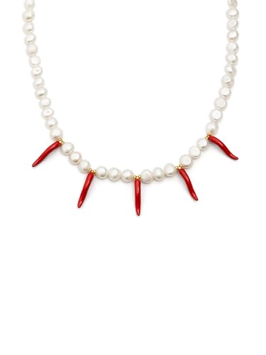 SINGULARU - Halskette Piment Pearl. Edelstahl mit 18K vergoldung und Perle. Schmuck für Damen. von SINGULARU
