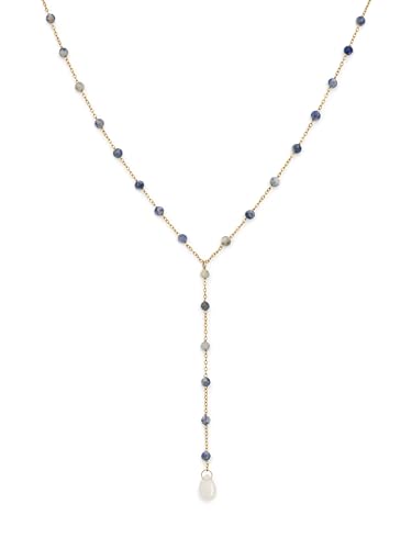 SINGULARU - Halskette Y Cianita Stones. Edelstahl mit 18K vergoldung und Naturstein. Schmuck für Damen. von SINGULARU