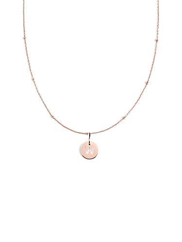 SINGULARU Halskette mit Mini-Medaillon-Anhänger aus 925er-Sterlingsilber mit 18-karätigem Roségold-Finish. Kette in Einheitsgröße, Damenschmuck, Buchstabe W von SINGULARU
