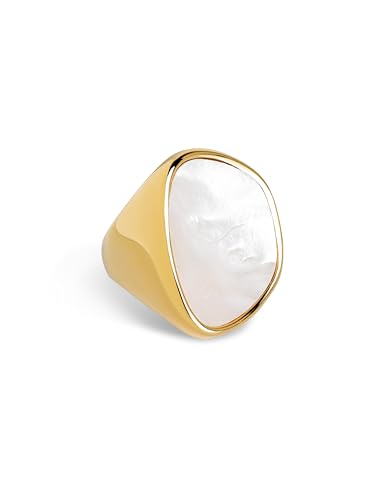 SINGULARU - Ibiza Ring. Edelstahl mit 18 Kt Vergoldeter Beschichtung und Perlmutt. Schmuck für Damen. Größe 18. von SINGULARU