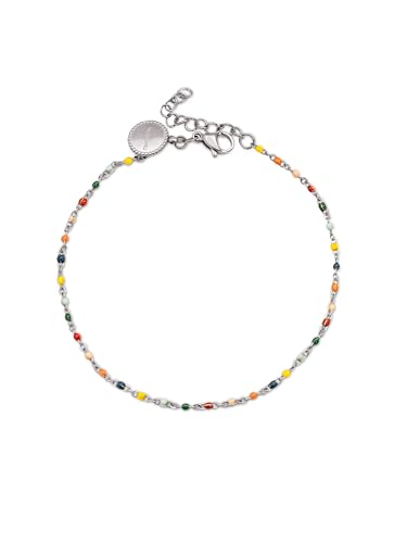 SINGULARU - Colors Enamel Dots Fußkettchen. Edelstahl mit silberfarbener Beschichtung. Schmuck für Damen. von SINGULARU