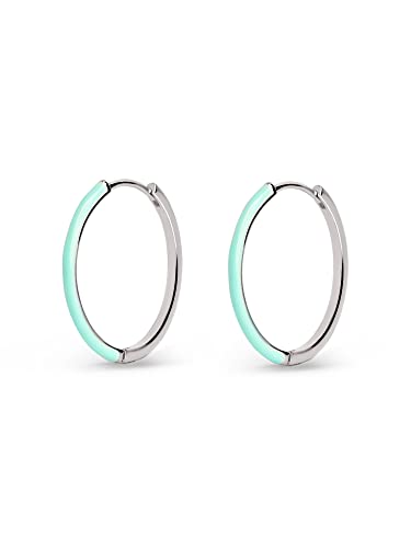 SINGULARU - L Sky Enamel Creolen. Messing mit Rhodium-Beschichtung und Emaille. Schmuck für Damen. von SINGULARU