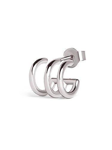 SINGULARU - Einzelner Creolen-Ohrring Trio. Sterlingsilber mit Rhodium-Beschichtung. Schmuck für Damen. von SINGULARU
