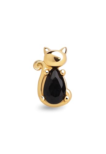 SINGULARU - Einzelner Ohrring Cat Black. Sterlingsilber mit 18 kt Gold Beschichtung und Zirkonia. Schmuck für Damen von SINGULARU