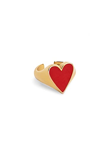 SINGULARU - Lovely Heart Red Enamel Ring. Messing mit 18 Kt Vergoldeter Beschichtung und Emaille. Schmuck für Damen. von SINGULARU