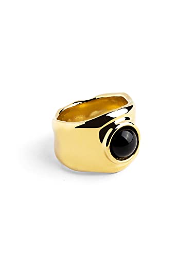 SINGULARU - My Onyx Ring. Messing mit 18 Kt Vergoldeter Beschichtung und Naturstein. Schmuck für Damen. Größe 18. von SINGULARU