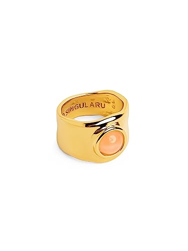 SINGULARU - My Rose Quartz Ring. Messing mit 18 Kt Vergoldeter Beschichtung und Naturstein. Schmuck für Damen. Größe 16. von SINGULARU