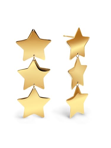 SINGULARU - Ohrringe Big Stars. Edelstahl mit 18 Kt Gold-Beschichtung. Hängeohrringe mit Sternen. Silikonverschluss. Schmuck für Damen von SINGULARU