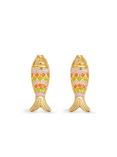 SINGULARU - Fish Color Ohrringe. Messing mit 18 Kt Vergoldeter Beschichtung und Emaille. Schmuck für Damen. von SINGULARU
