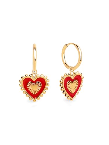 SINGULARU - Ohrringe Heart Reversed Enamel. Edelstahl mit 18 Kt Gold-Beschichtung. Schmuck für Damen von SINGULARU