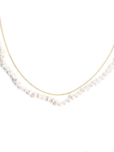 SINGULARU - Pearl Chain Halskette. Edelstahl mit 18 Kt Vergoldeter Beschichtung und Zuchtperle. Schmuck für Damen. von SINGULARU