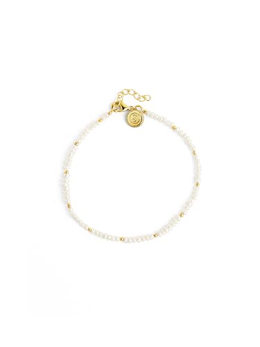 SINGULARU - Pearls Dots Armband. Edelstahl mit 18 Kt Vergoldeter Beschichtung und Zuchtperle. Schmuck für Damen. von SINGULARU