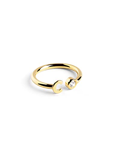 SINGULARU - Personalisierter Letter Spark Ring. Sterlingsilber mit 18 Kt Vergoldeter Beschichtung und Zirkonia. Schmuck für Damen. Buchstabe C. von SINGULARU