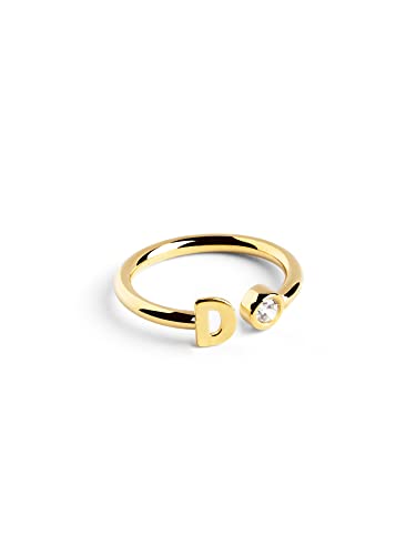 SINGULARU - Personalisierter Letter Spark Ring. Sterlingsilber mit 18 Kt Vergoldeter Beschichtung und Zirkonia. Schmuck für Damen. Buchstabe D. von SINGULARU